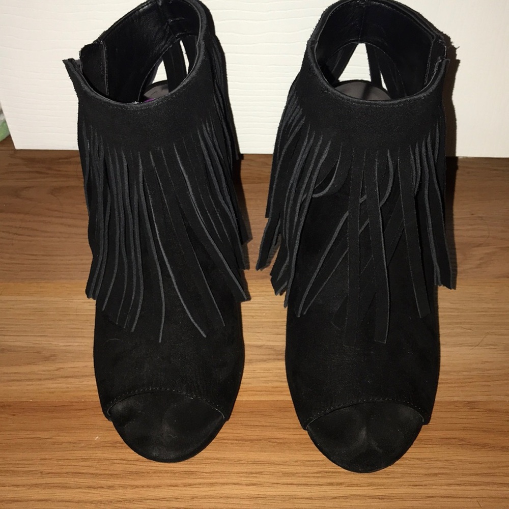 Carlos Santana Peep Toe Fringe Booties
